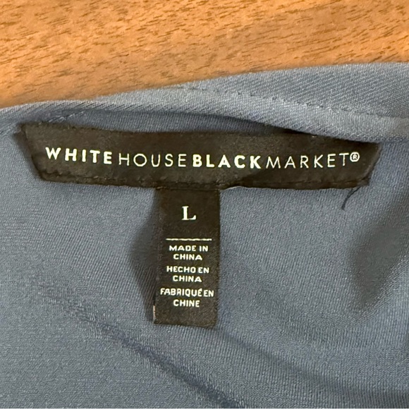 White House Black Market Blue Tie-Back Long Sleeve Peplum Blouse Soft Knit Sz L - Picture 5 of 7